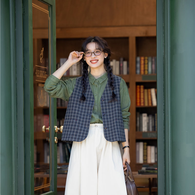 女士秋季復古格子背心