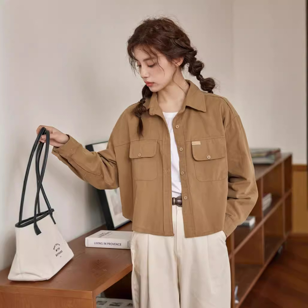女春秋休閒短款寬鬆磨毛外套