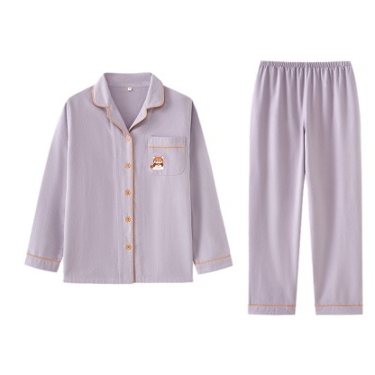 女士春秋純棉磨毛卡通長袖長褲居家服