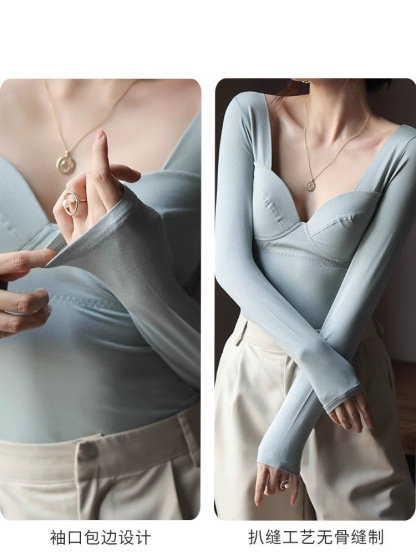 女士秋冬莫代爾帶胸墊打底衫