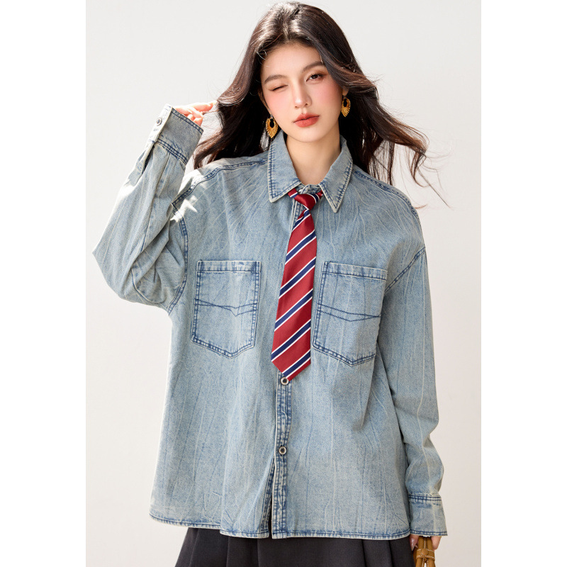 女春做舊牛仔長袖襯衫