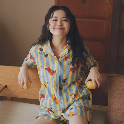 女款夏季純棉卡通短袖家居服