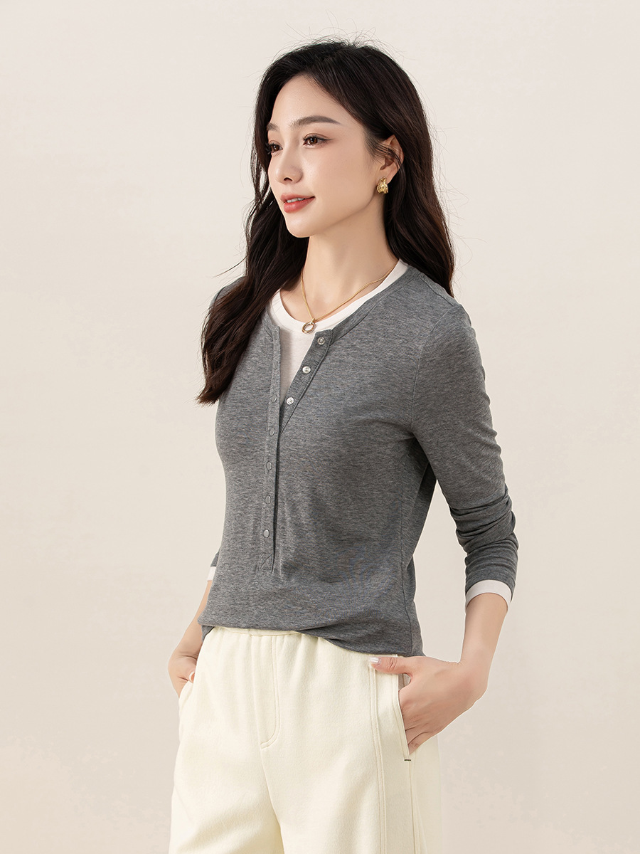 女士春秋假兩件天絲羊毛打底衫