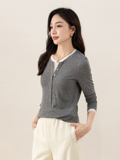 女士春秋假兩件天絲羊毛打底衫