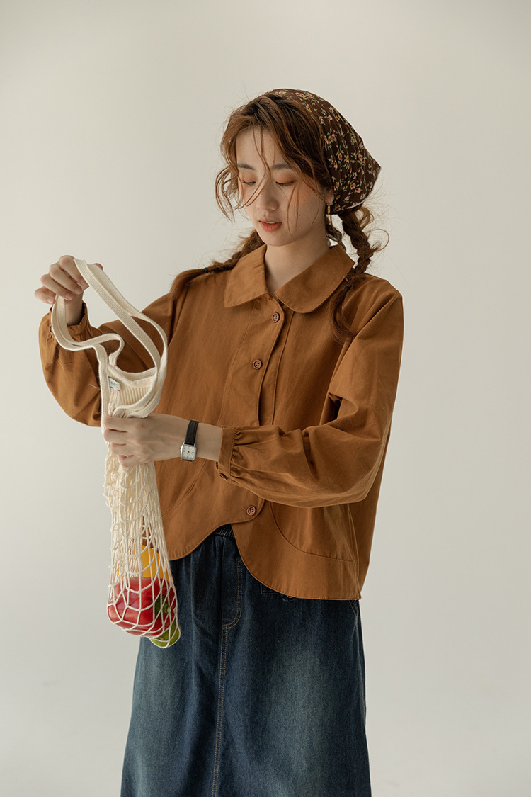 女士秋冬寬鬆純棉磨毛長袖襯衫