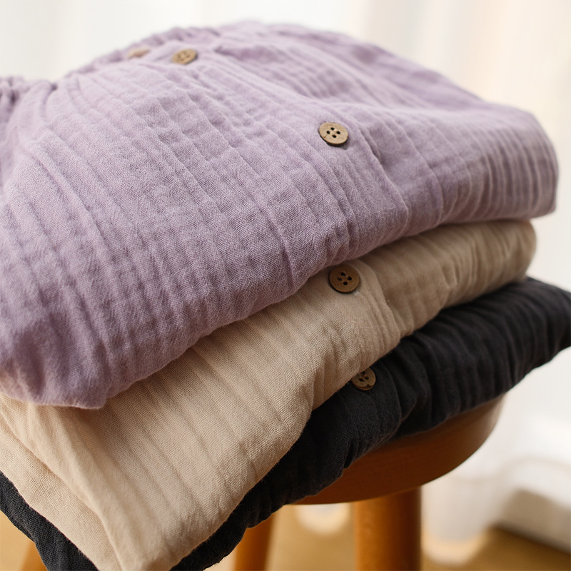 女士春秋雙層紗布圓領長袖長褲居家服