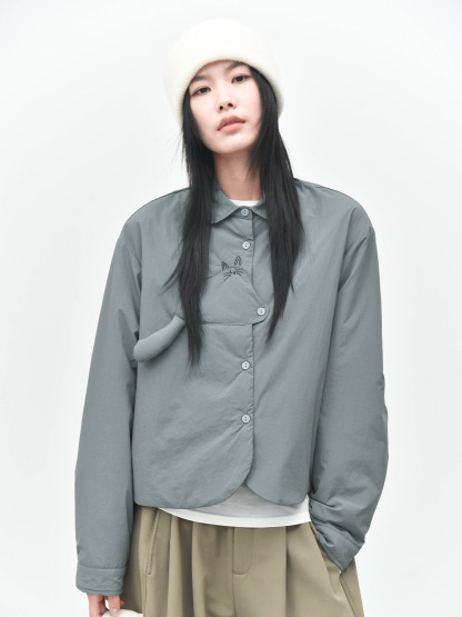 女士秋冬立體小貓尾巴充棉裝飾夾棉襯衫外套