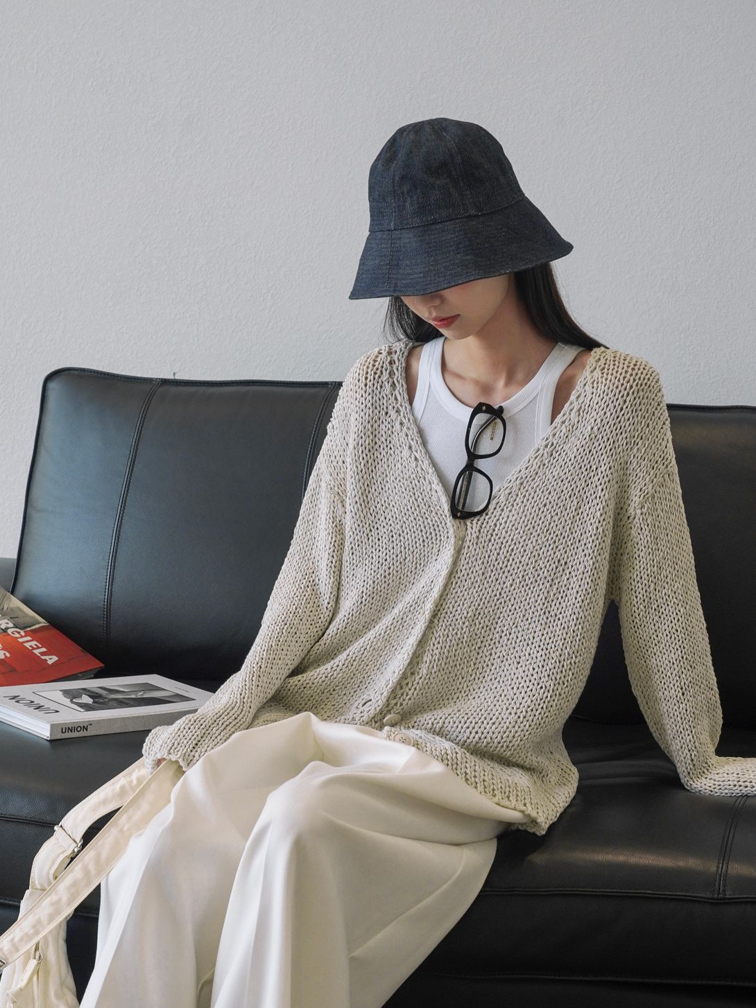 女士春秋V領針織開衫