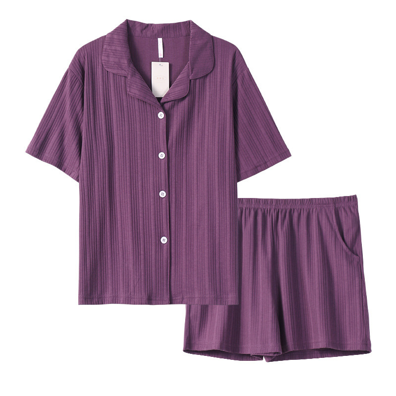情侶款夏純棉短袖短褲開衫居家服