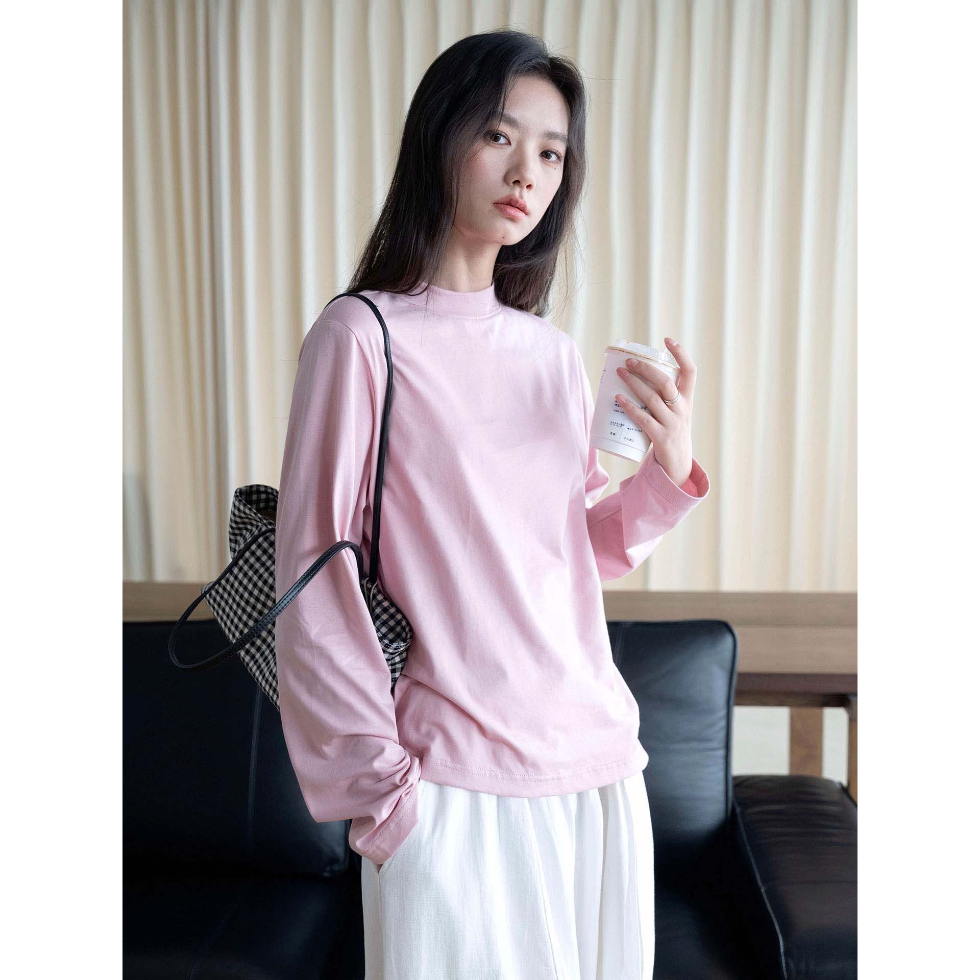女春秋美式簡約復古圓領長T
