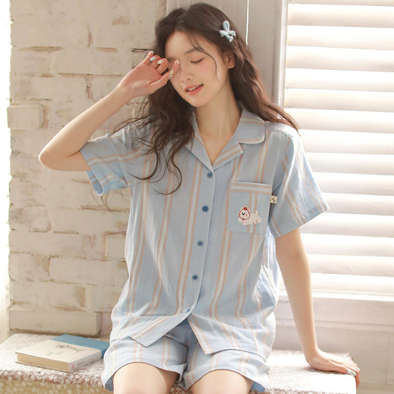 高級純棉棉紗簡約休閒家居服套裝情侶款
