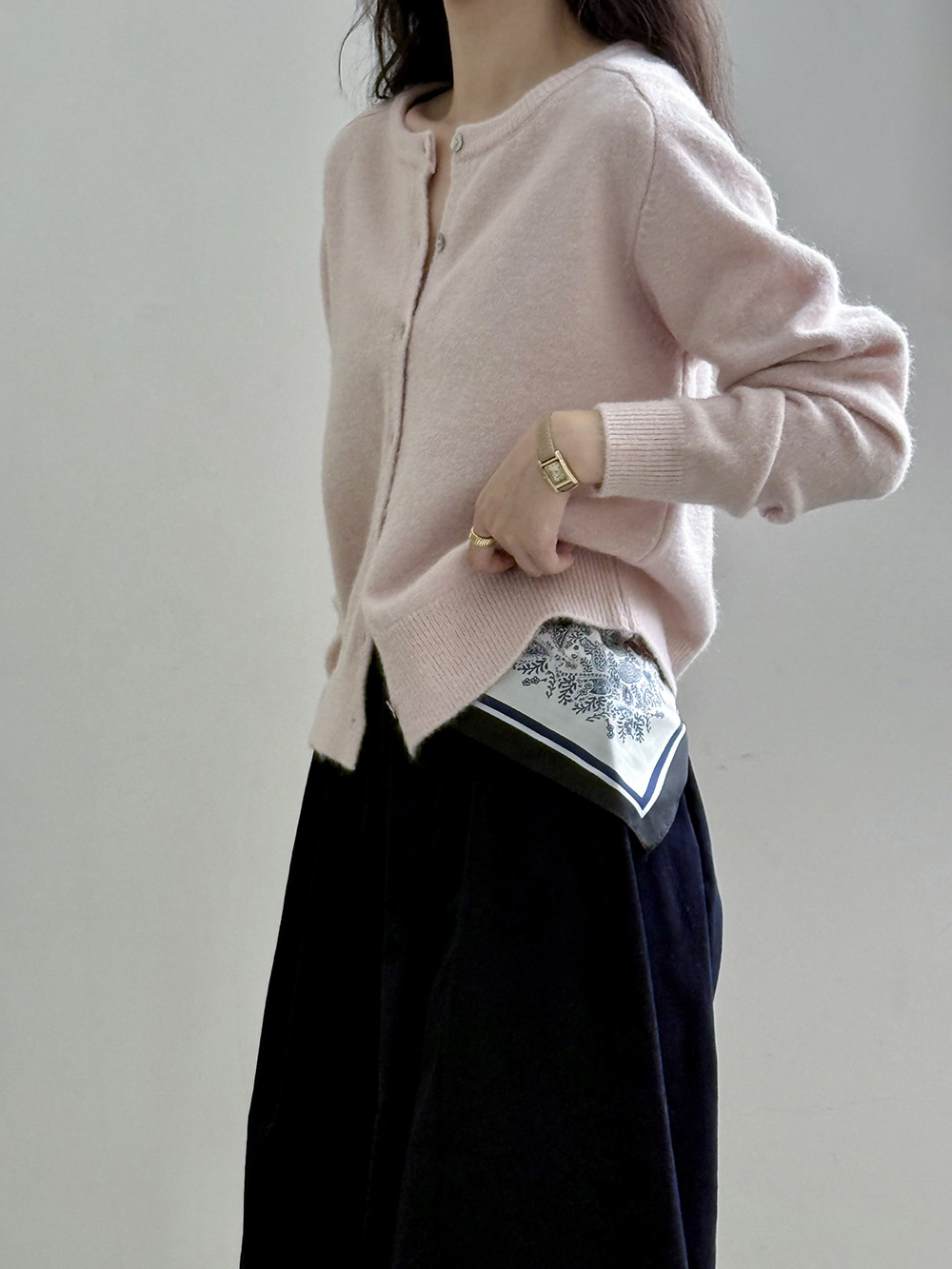 女士秋冬韓系多色圓領針織開衫