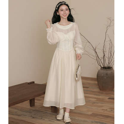 春夏宮廷風長袖連衣裙