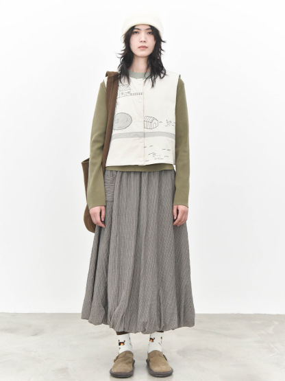 女士秋冬童趣農場刺繡圓領夾棉馬甲