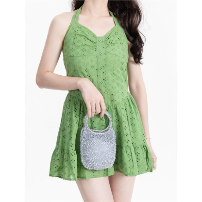 手工編織銀色斜挎水滴包