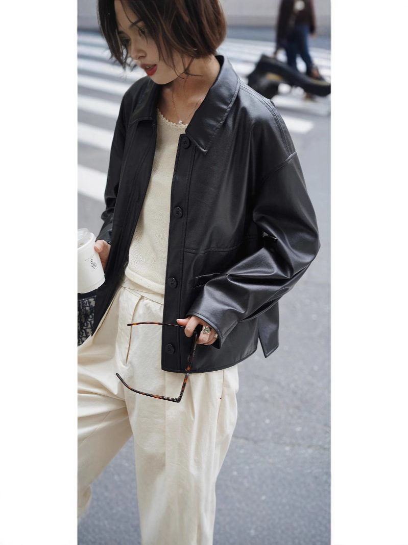 女士春秋pu皮短款外套