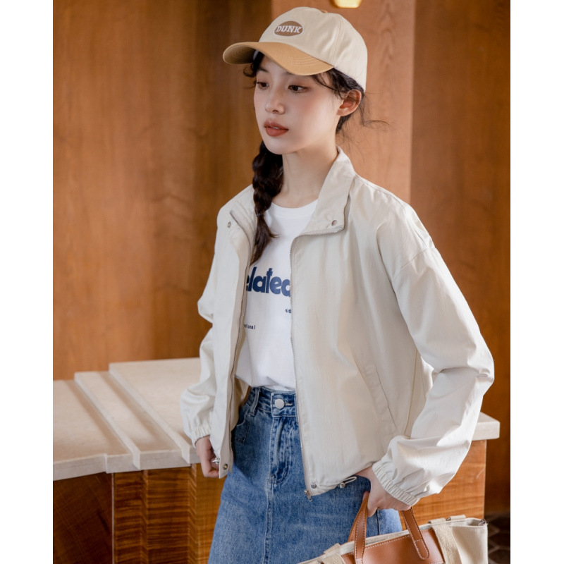 女士春秋工裝休閒小個子短款立領風衣外套