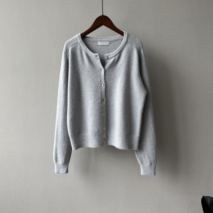 女士秋冬韓系多色圓領針織開衫