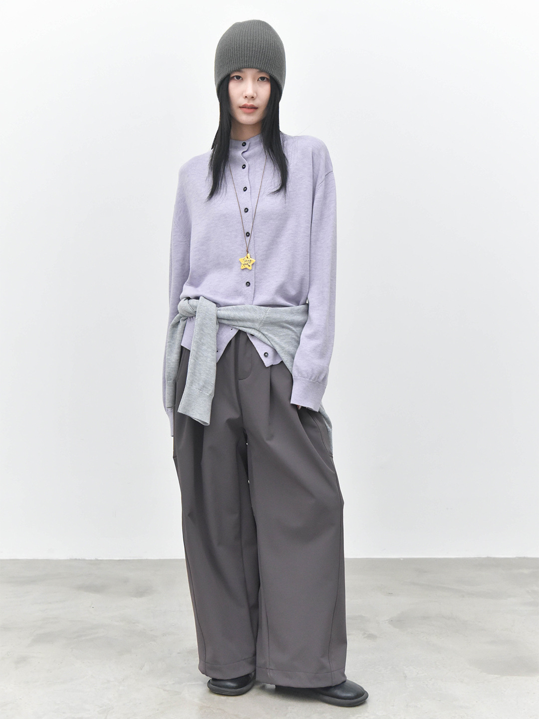 女士春秋溫柔色系羊毛混紡柔軟針織開衫