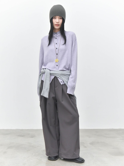 女士春秋溫柔色系羊毛混紡柔軟針織開衫