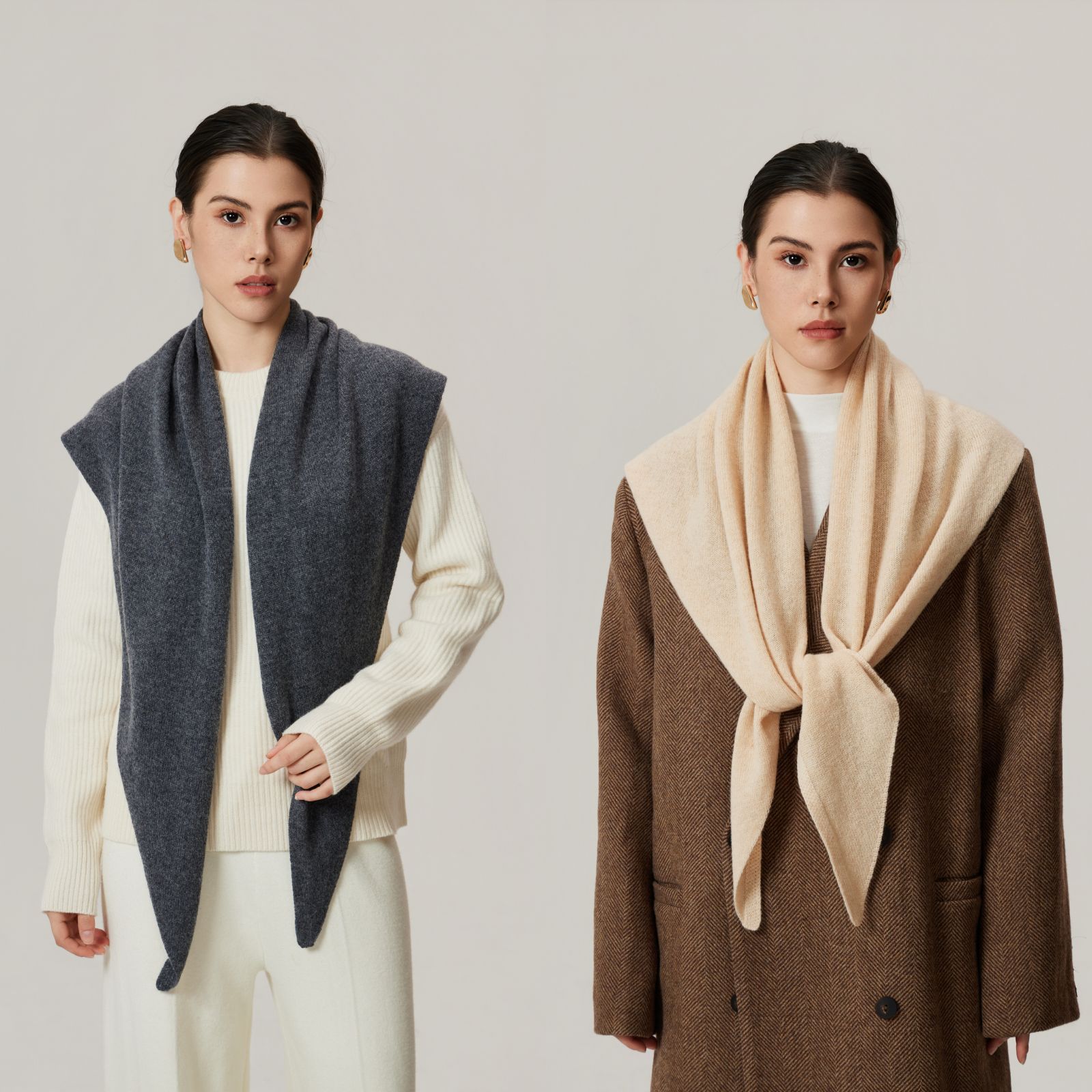 秋冬100%羊毛針織三角圍巾