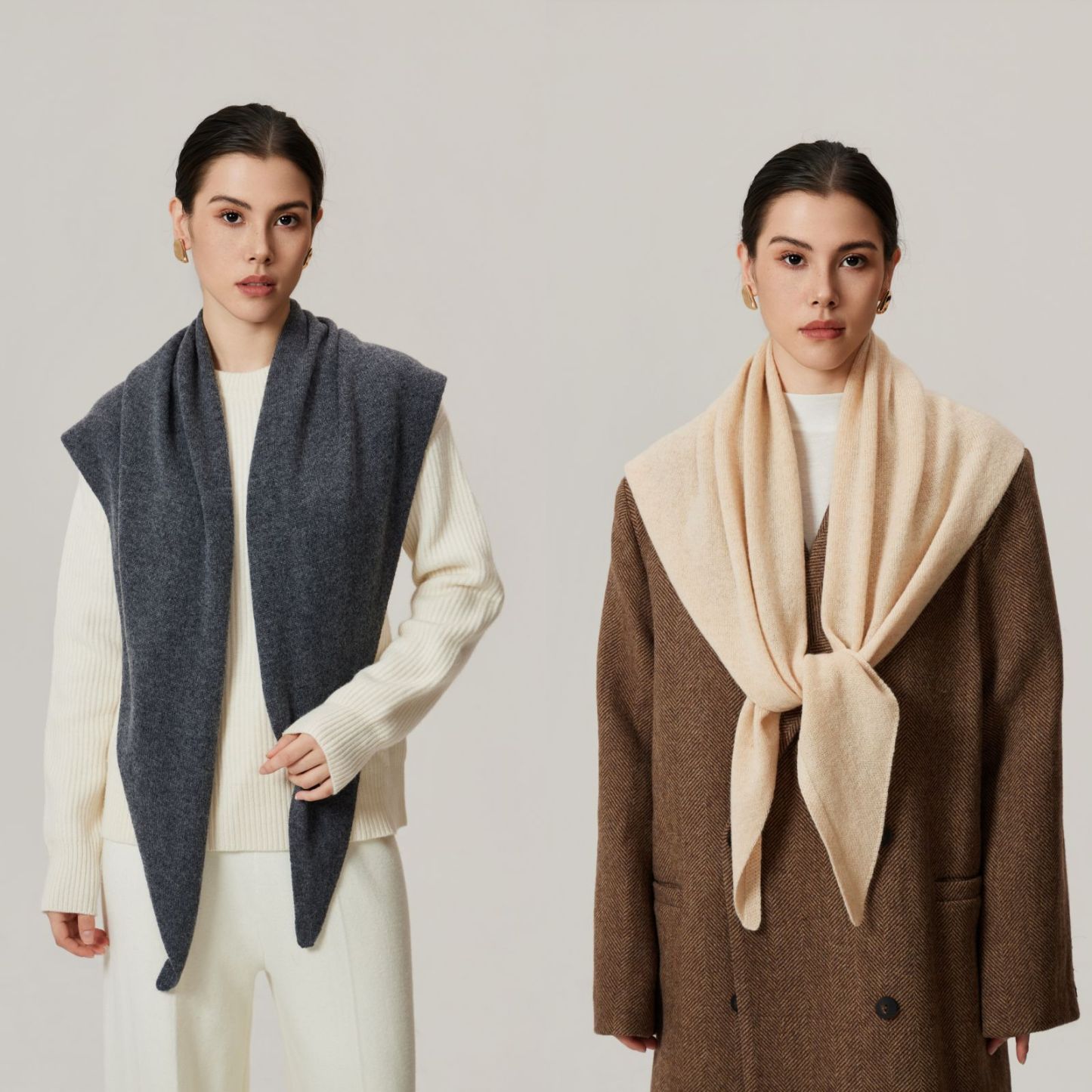 秋冬100%羊毛針織三角圍巾