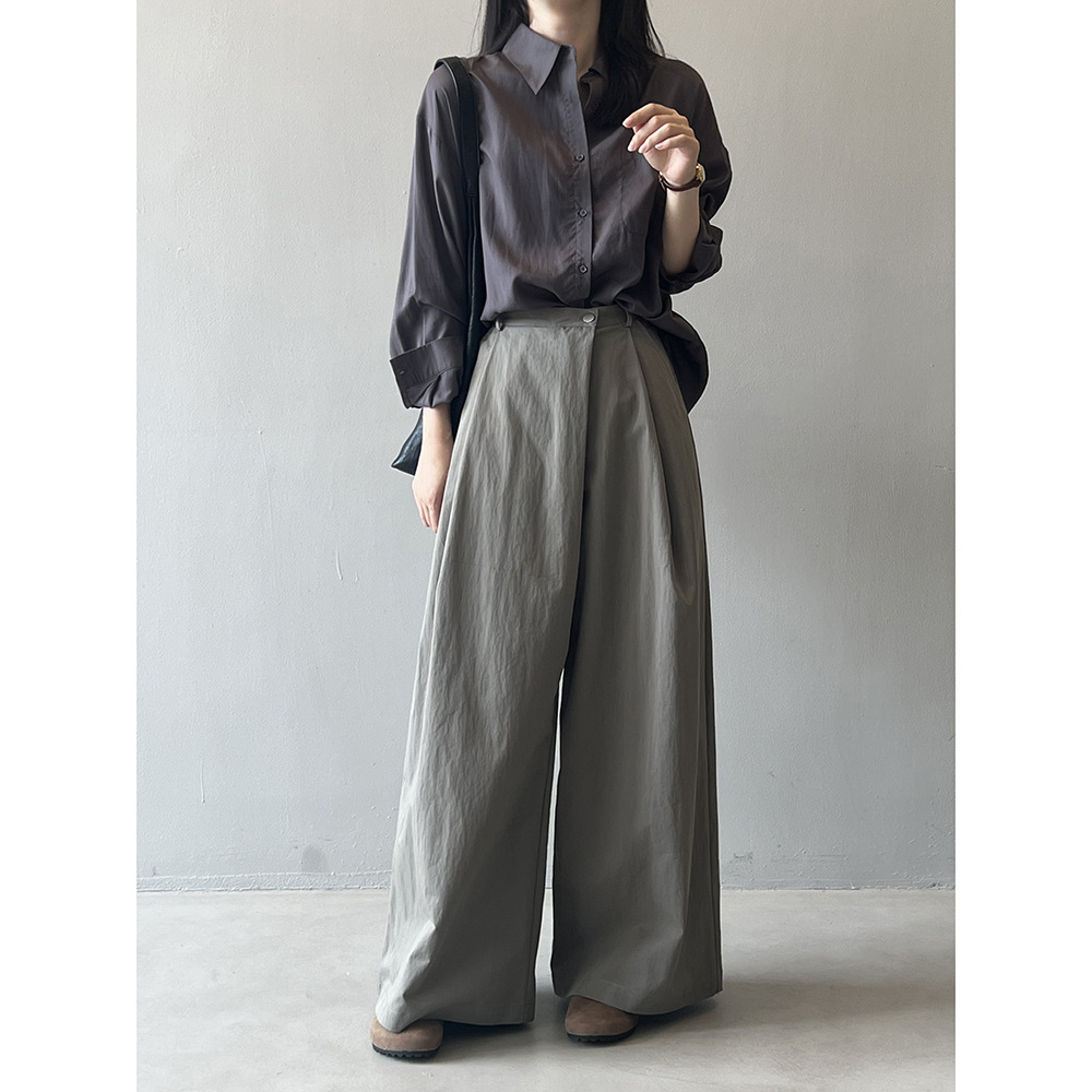 女士天絲純色長袖襯衫