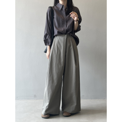 女士天絲純色長袖襯衫