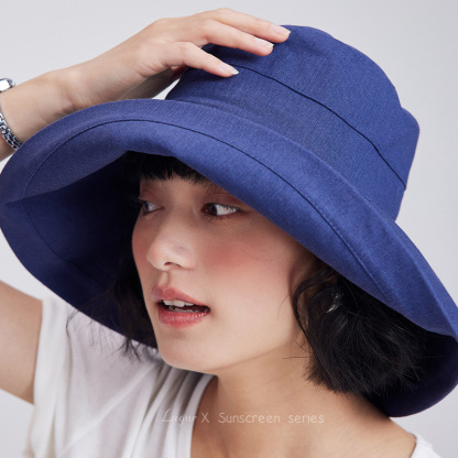 大帽檐日系棉麻可摺疊防曬帽