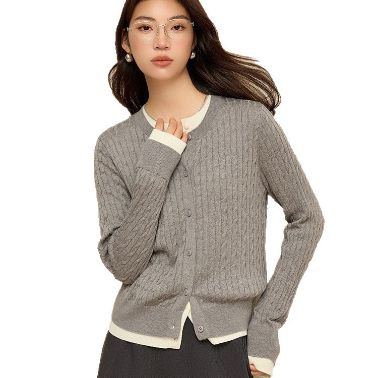 女士春秋假兩件羊毛針織開衫