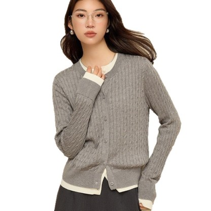 女士春秋假兩件羊毛針織開衫