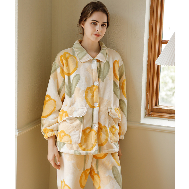 女士秋冬加绒加厚睡衣套装合集