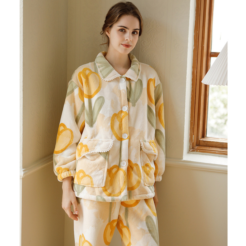 女士秋冬加绒加厚睡衣套装合集