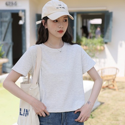 女夏短款圓領肌理感短袖T恤