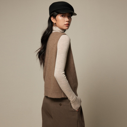 女士秋冬浣熊絨單排扣針織馬甲