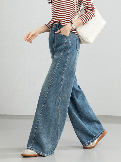 女春高腰休閒直筒闊腿褲