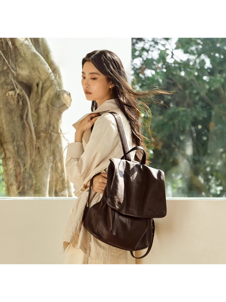 大容量植鞣羊皮信使雙肩背包