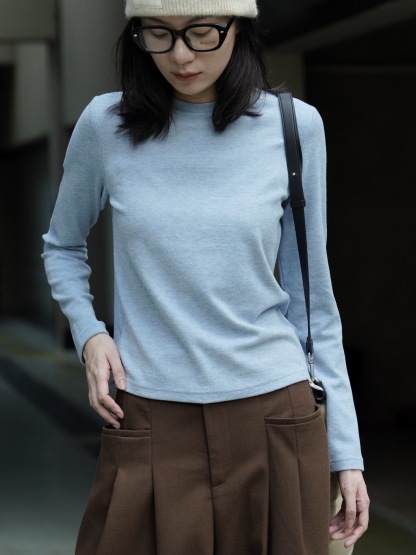 秋冬韓版簡約基礎風圓領保暖T恤