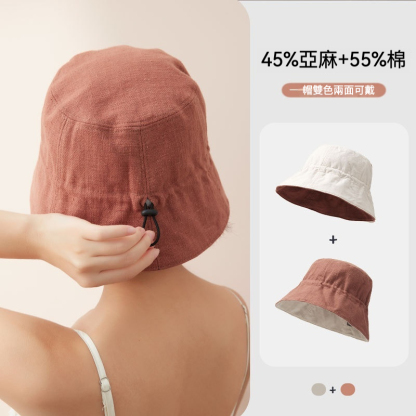 棉麻大頭圍抽繩雙面漁夫帽