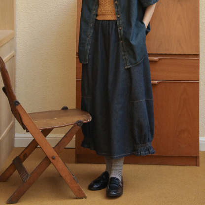 女士春夏森系牛仔花苞裙