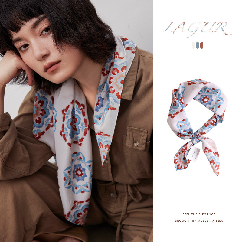 100%雙縐寶相紋真絲方巾