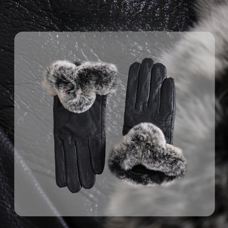 女士小羊皮獺兔毛手套