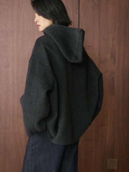 女士冬季連帽短款羊毛大衣