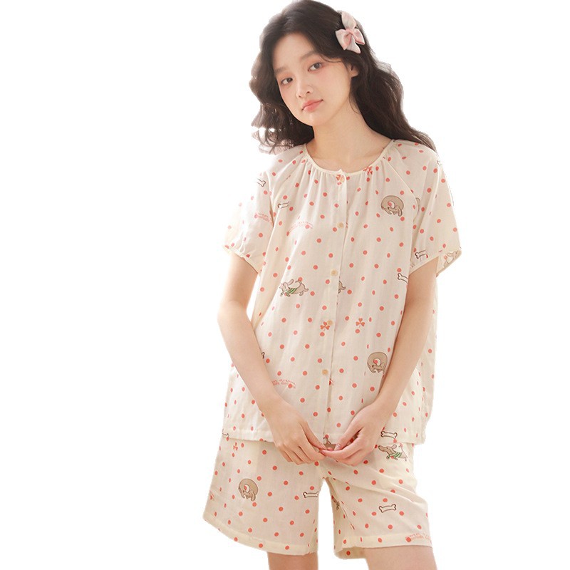 夏棉纱骨頭短袖短褲家居服