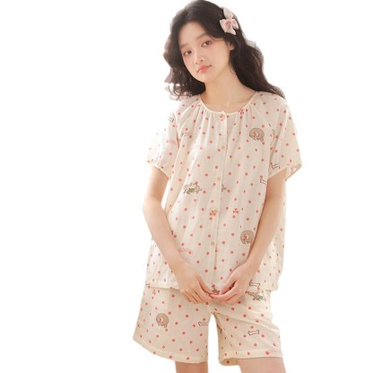 夏棉纱骨頭短袖短褲家居服