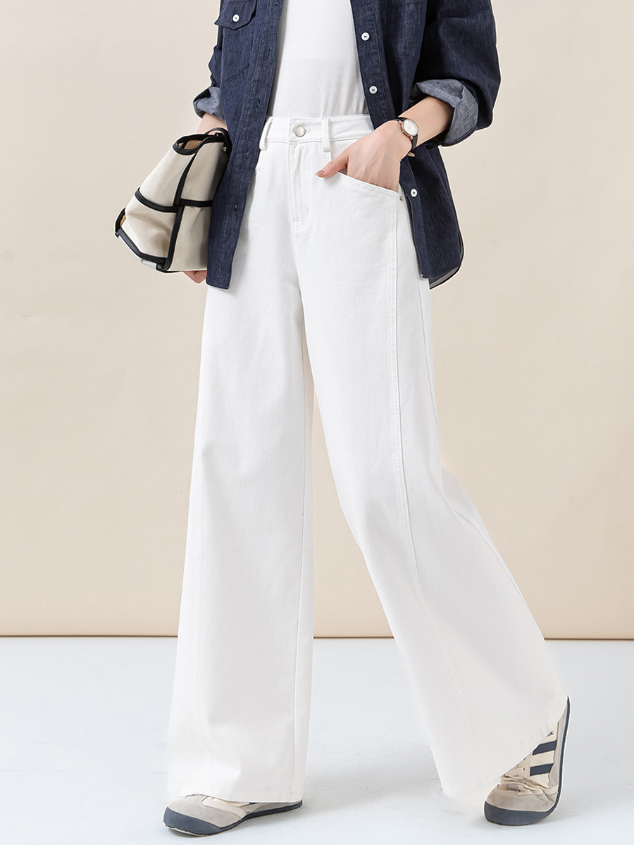 女士秋季分割設計闊腿牛仔褲