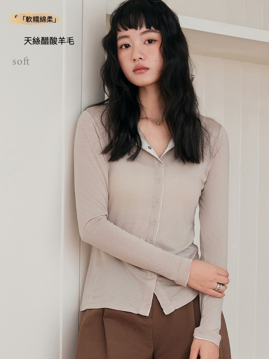 女春夏綿羊毛薄款紐扣開衫