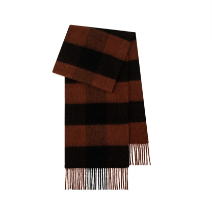 秋冬蓬鬆格子100%羊毛圍巾