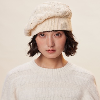 秋冬復古全羊毛毛線貝雷帽