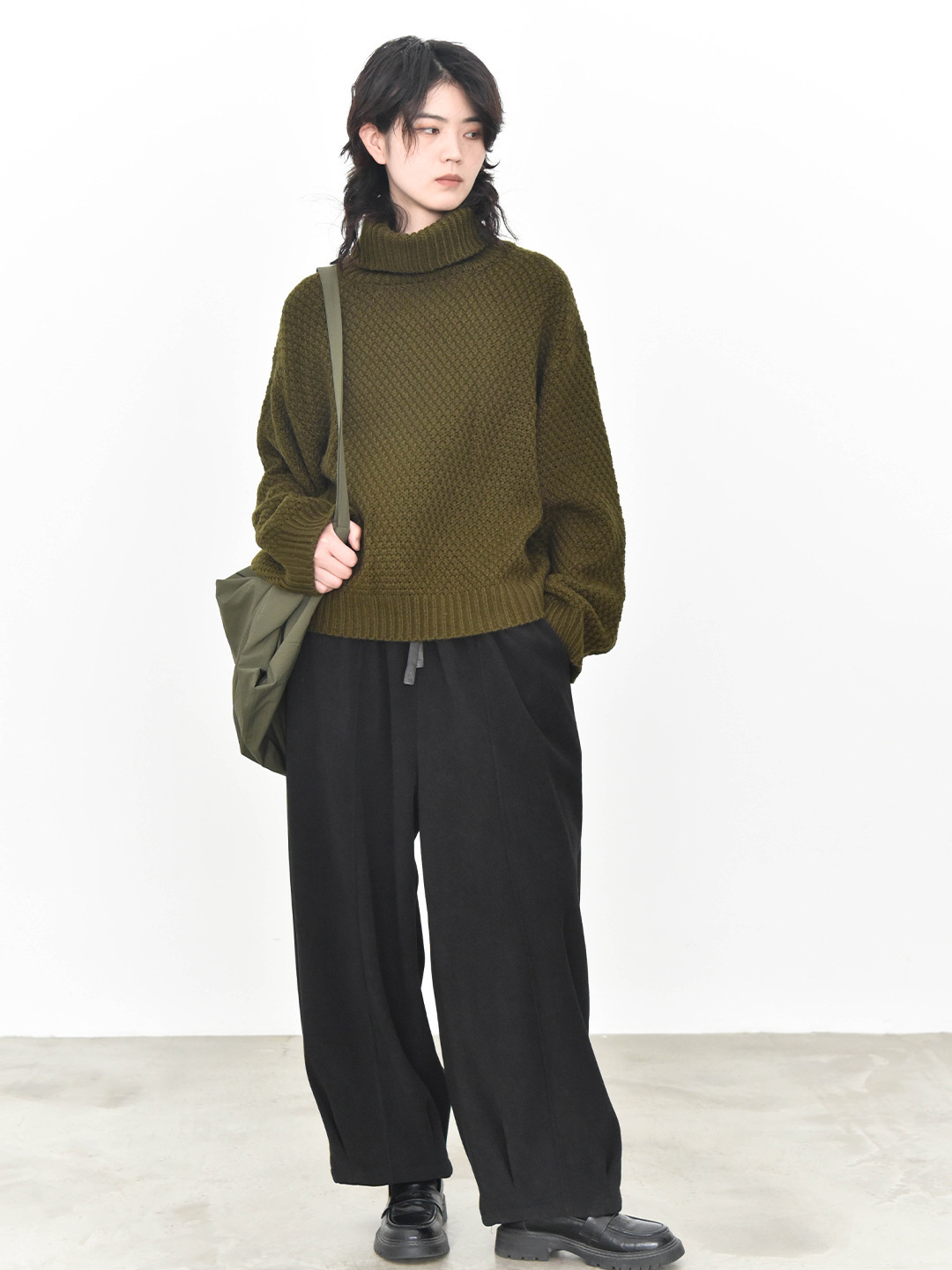 女士秋冬高領蜂窩形狀套頭毛衣